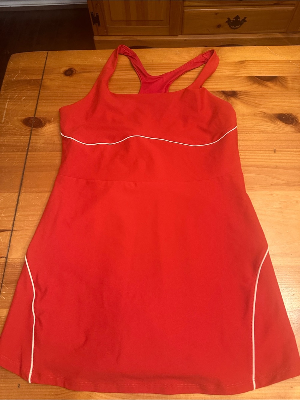 Old Navy Red Racerback Swim Dress with White Piping